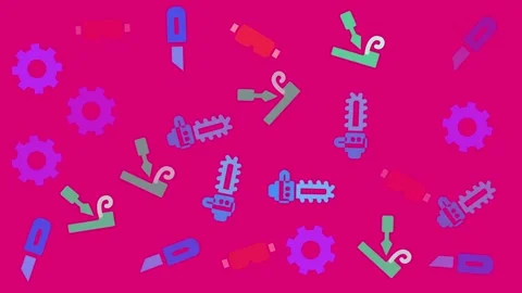 Modern Carpentry and DIY Tool Seamless Pattern on Magenta Background Stock Footage 344909964
