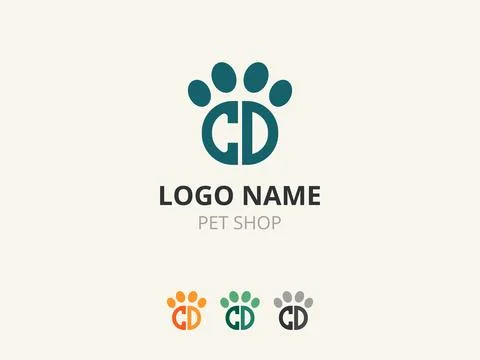 Modern CD paw print logo for pet shops. Gentle colors convey trust and care.. Ilustração Stock