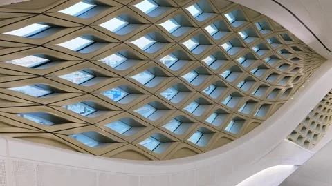 Modern Ceiling Architecture in KAFD Riyadh Metro Station KSA Stock Footage 309781433