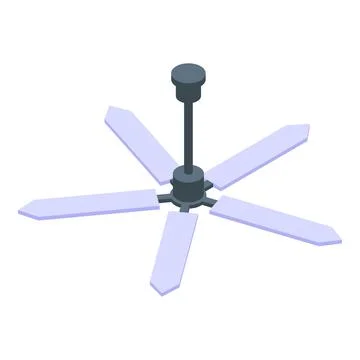 Modern ceiling fan rotating, providing cooling airflow in isometric view Stock Illustration