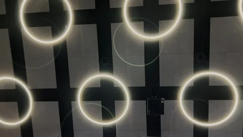 Modern ceiling with glowing circular LED lights Stock Footage 315188824