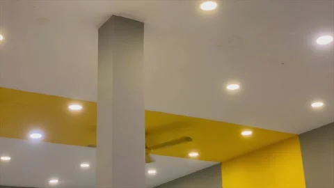 Modern ceiling interior design with recessed downlight lamps Stock Footage 327228674