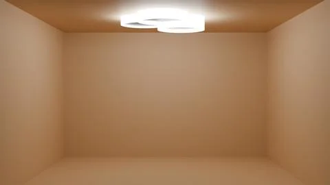 Modern ceiling lamp, glowing round light fixture on ceiling in empty room wit Stock Illustration