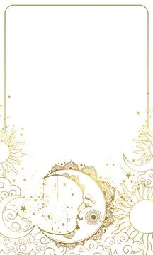 Modern celestial background with a golden crescent moon with face, card for a Stock Illustration