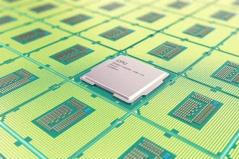 Modern central computer processors CPU, industry concept close-up view with Stock Illustration