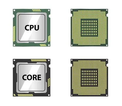 Modern central computer processors CPU isolated on white background Illustrazione stock