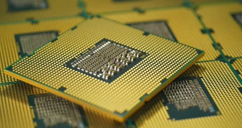 Modern central processors with gold plated pins and contacts Video stock 346911752