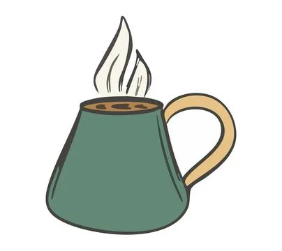Modern Ceramic smooth Cup with hot Coffee in cafe. Mug with handle Flared. .. Illustration