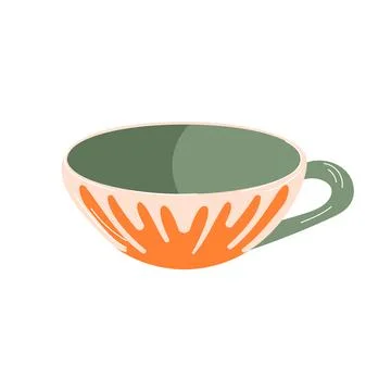 Modern ceramic tea mug in flat style. Porcelain coffee or tea cup with orange Stock Illustration