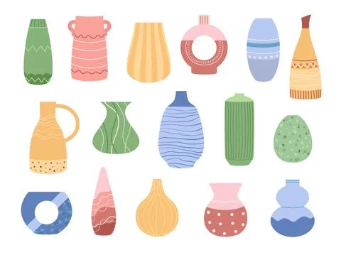 Modern ceramic vases. Boho interior decor, patterned contemporary pottery Stock Illustration