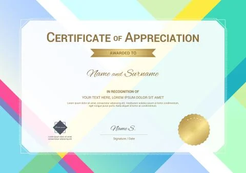 Modern certificate of appreciation template with modern colorful pattern in.. Stock Illustration