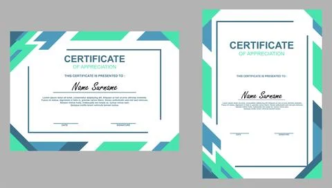 Modern certificate of appreciation template set. Clean design with geometri.. Stock Illustration