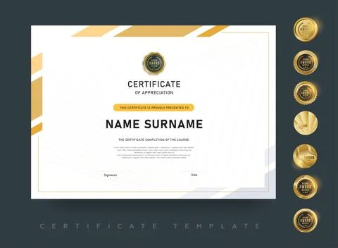 Modern certificate template with clean layout gold elements and elegant typ.. Stock Illustration
