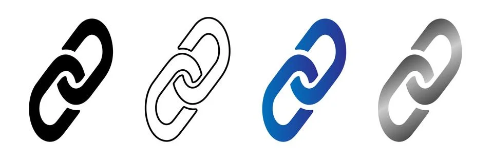 Modern Chain Link Icon Set in Outline and Color Styles Stock Illustration