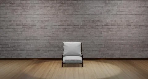 Modern chair Placed in the middle of the room With light shining from above.. Ilustração Stock