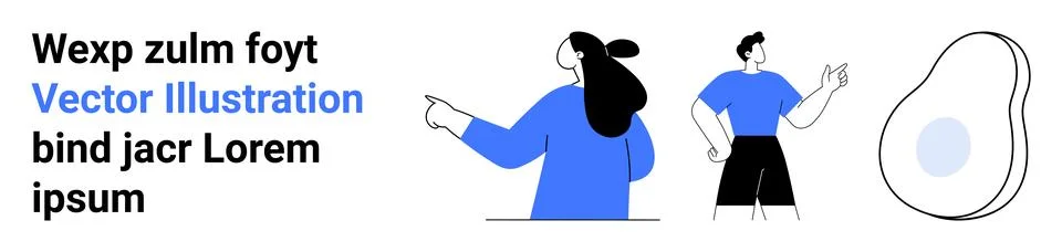 Modern Characters and Abstract Shape with Text in Blue and Black Color Scheme Stock Illustration
