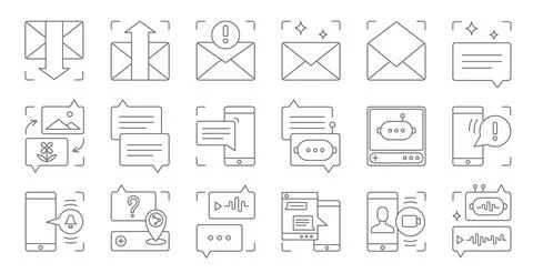 Modern chat interface icons on white background Ilustração Stock