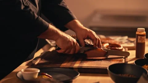 Modern Chef Prepares Barbecue BBQ Brisket Ribs Meats Cinematic Travel 動画素材 280507942