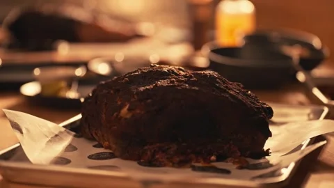 Modern Chef Prepares Barbecue BBQ Brisket Ribs Meats Cinematic Travel Видео 280507948