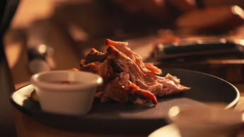Modern Chef Prepares Barbecue BBQ Brisket Ribs Meats Cinematic Travel 库存影片 280507960