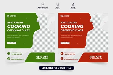 Modern chef training class social media promotion template. Cooking class pro Stock Illustration