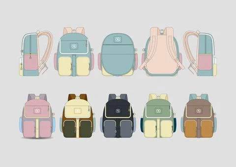 Modern Children's School Backpack Design with Multi-Compartment Storage Ilustração Stock