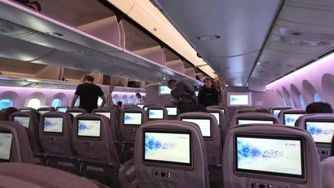 Modern China Eastern Boeing 787 Dreamliner Airplane Cabin Interior With Pas.. Stock Footage 340165838