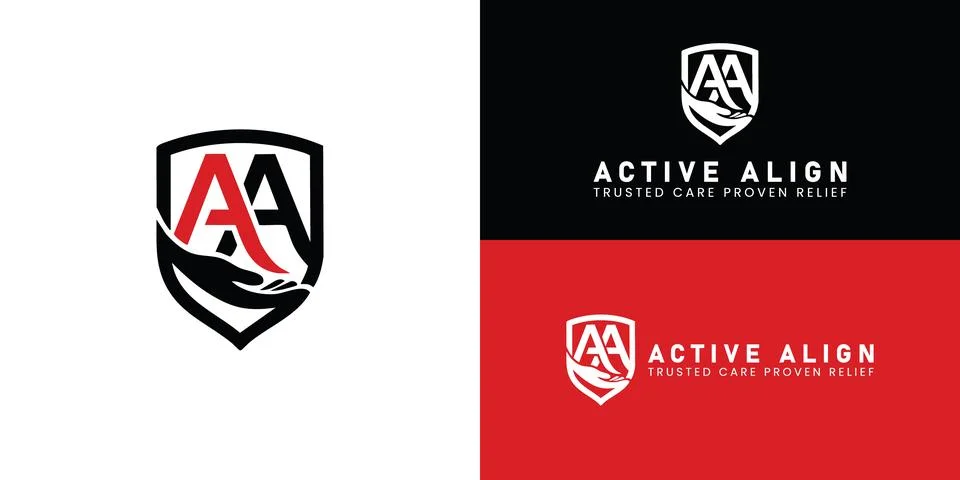 The modern chiropractic shield logo features intertwined initials AA Stock-Illustration