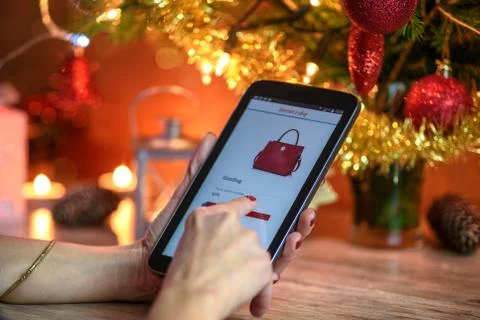 Modern Christmas e-shopping Stock Photos