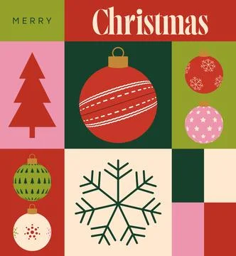 Modern Christmas Flat Design Displaying Festive Holiday Ornaments, Unique S.. Stock Illustration