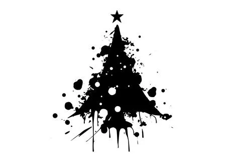 Modern Christmas Tree: Grunge Vector Sketch with Abstract Spray Paint Design. Stock Illustration