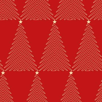 Modern Christmas tree seamless pattern. Minimal line art drawing. 스톡 일러스트
