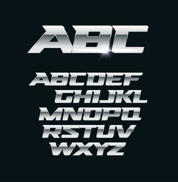 Modern chrome vector font. Metallic letters, polished steel style symbols Stockillustratie