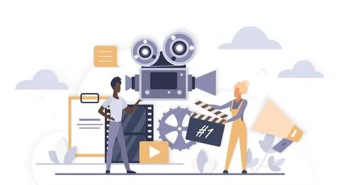 Modern Cinema Production with Cloud Elements Vector Stock Illustration