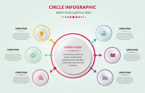 Modern circle infographic 6 options with gradient colors and business icons Stock Illustration