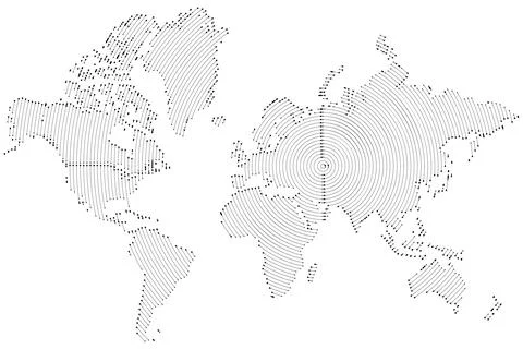 Modern circle line with arrow shape vector world map in geometric style. Co.. Stock Illustration