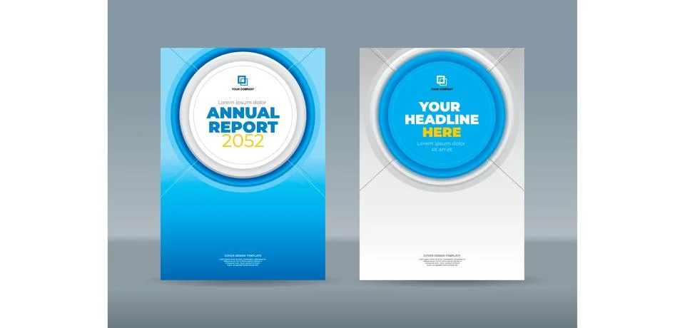 Modern circle shape blue and white background. A4 size book cover template .. Stock Illustration