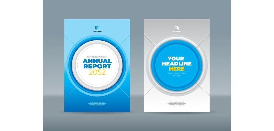 Modern circle shape blue and white background. A4 size book cover template .. Stock Illustration