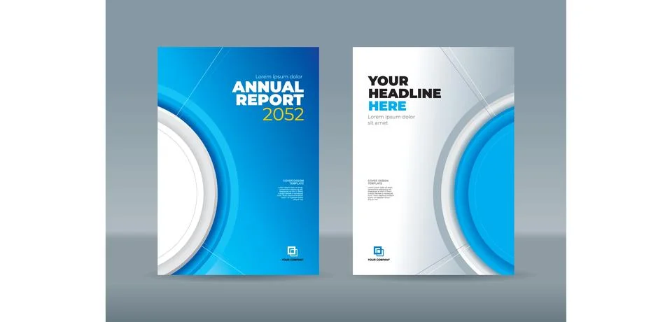 Modern circle shape blue and white background. A4 size book cover template .. Stock Illustration