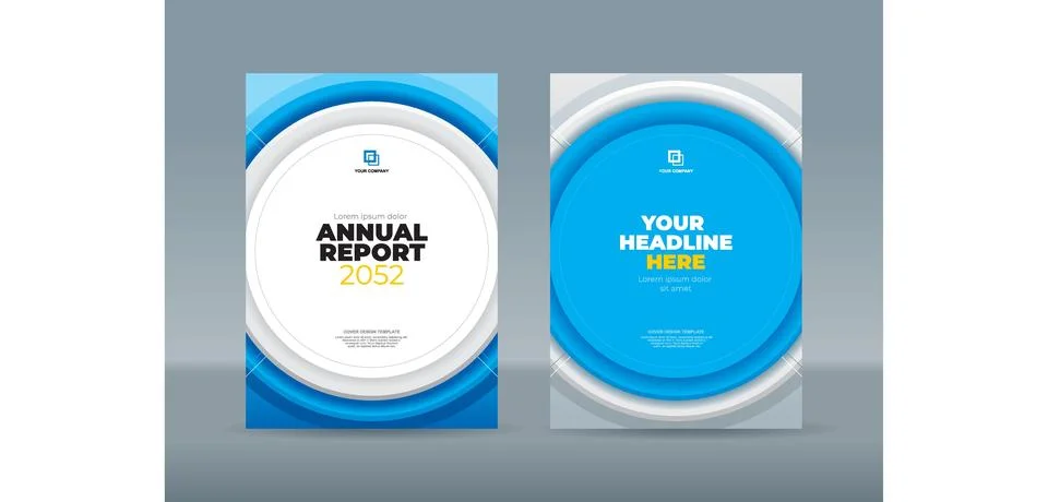 Modern circle shape blue and white background. A4 size book cover template .. Stock Illustration