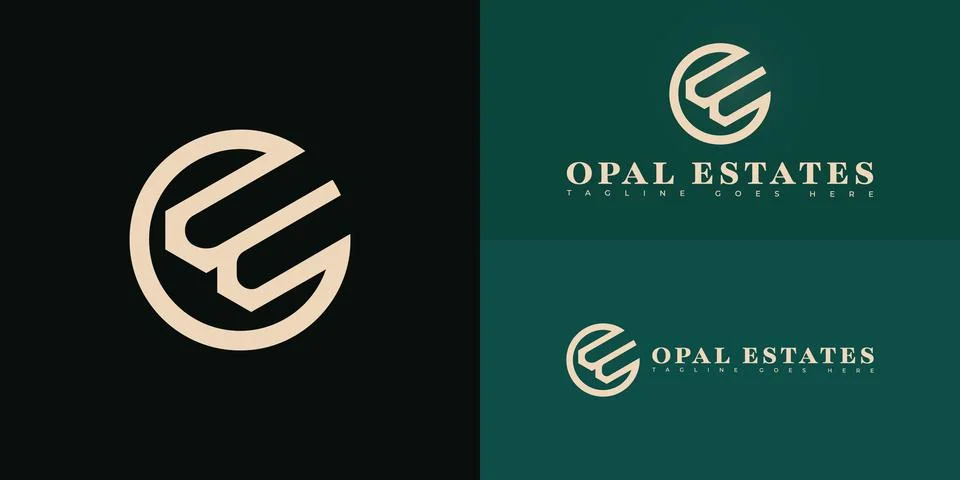 Modern circle vector initial letter EO or OE logo in gold color Stock Illustration