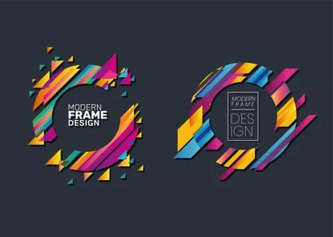 Modern circles frames set striped vector design Stock Illustration