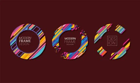 Modern circles frames set striped vector design Stock Illustration