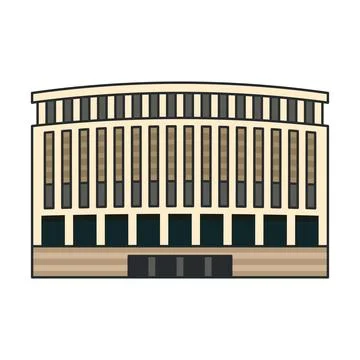 Modern circular civic building with vertical windows and curved facade. Ill.. Ilustración de archivo