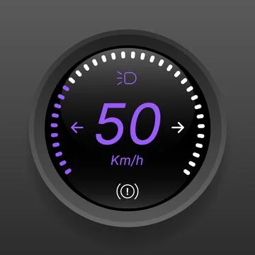 Modern Circular Speedometer Dashboard Interface With Purple Neon Display Stock Illustration