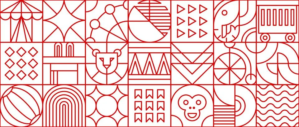Modern circus line geometric vector pattern grid Stock Illustration