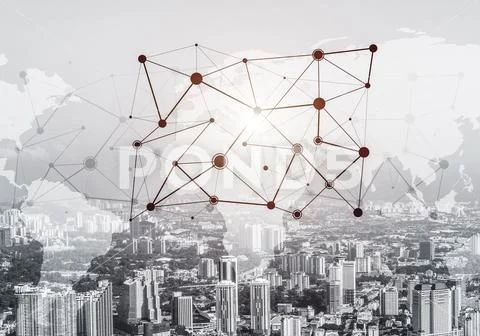 Modern city and social net as concept for global networking Stock Photos