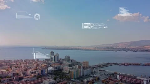 Modern city and technology concept. Smart city. Digital transformation. GUI Stock Footage 167583722
