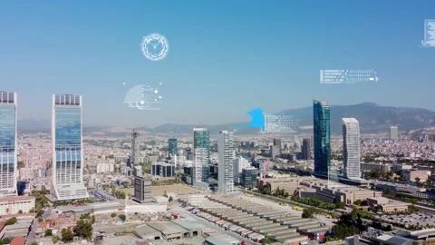 Modern city and technology concept. Smart city. Digital transformation. GUI Stock Footage 168324718