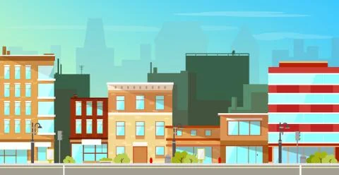 Modern city buildings flat vector background Stock-Illustration